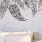 Large modern black white peel and stick wallpaper, self adhesive removable wall mural with abstract bird feathers on gray marble