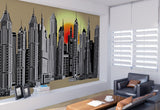 Cityscape peel and stick wall mural, self adhesive canvas city architecture wallpaper, temporary vinyl wall decal, accentual wallpaper