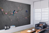 Botanical self adhesive accentual wallpaper, sakura blossoms vinyl wallpaper, peel stick asian canvas wall mural, removable japanese mural