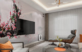 Large oriental peel stick wallpaper, self adhesive removable Asian wall decal, accentual floral canvas wallpaper, modern sakura vinyl mural