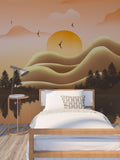 Asian self adhesive wallpaper, landscape peel and stick wall mural, extra large mountains photo mural, accentual nature bedroom wallpaper