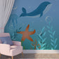 Nursery self adhesive wallpaper, large whale peel and stick wall mural, accentual baby boy wall decal, marine canvas wallpaper for bedroom