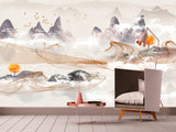 Large mountains self adhesive wallpaper, abstract nature peel and stick wall mural, removable rocks wallcovering, temporary accentual mural