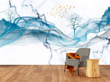 Blue wave self adhesive wallpaper, large abstract peel and stick wall mural, accentuall marble photo wallpaper, removable wallcovering