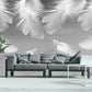 Large feathers peel and stick wall mural, self adhesive white grey wallpaper, accentual abstract wallcovering, removable canvas wallpaper