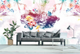 Abstract self adhesive wallpaper, colorful peel and stick wall mural, temporary floral wall decal, accentual canvas living room wall mural