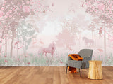 Fairy peel stick wallpaper, cherry blossom self adhesive wall mural, accentual pink wallpaper, extra large removable nursery wallcovering