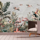 Large tropical self adhesive wall mural, beel and stick botanical wallpaper, accentual flamingo wallcovering, banana leaf canvas wallpaper