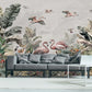 Large tropical self adhesive wall mural, beel and stick botanical wallpaper, accentual flamingo wallcovering, banana leaf canvas wallpaper
