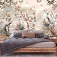 Botanical self adhesive wallpaper, peel and stick wall mural with peacocks, large accentual nature wallpaper, removable canvas wall mural