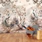 Botanical self adhesive wallpaper, peel and stick wall mural with peacocks, large accentual nature wallpaper, removable canvas wall mural