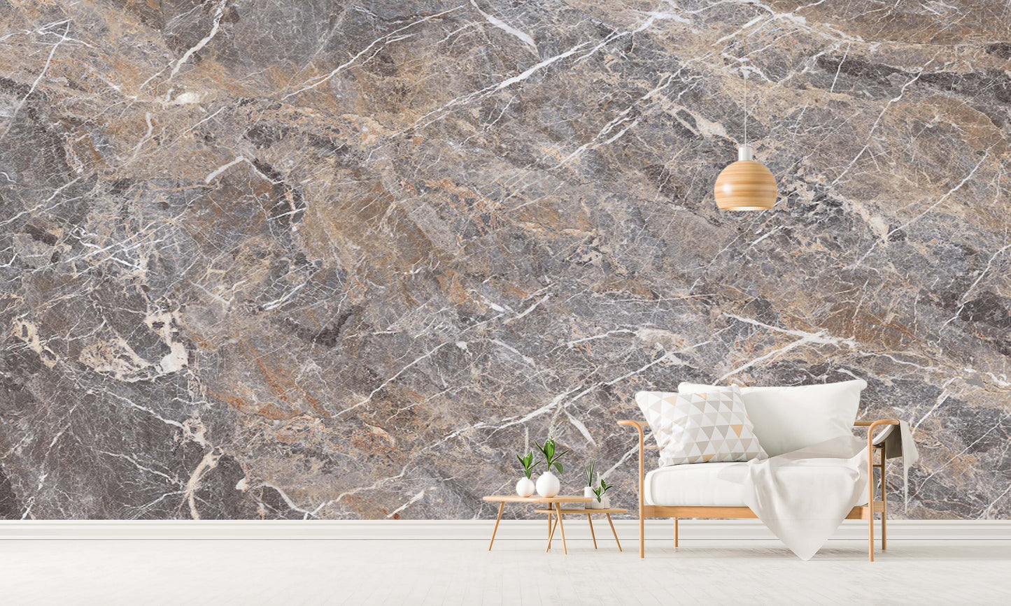 Extra large marble self adhesive wallpaper, grey peel and stick wall mural, accentual abstract wallcovering, modern living room wallpaper