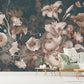 Extra large floral wallpaper, beige flowers self adhesive wall mural, dark floral peel and stick wallcovering, accentual canvas wallpaper