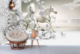 Extra large horses wallpaper, peel and stick animals wall mural, self adhesive 3d wallpaper, temporary white wallpaper, accentual wall decal