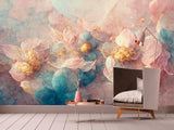 Extra large pink blue wallpaper, self adhesive abstract wall mural, accentual floral peel and stick wallpaper, removable girl bedroom mural