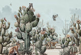 Cactus self adhesive wall mural, large tropical wallpaper, removable botanical wallpaper, accentual animals wallcovering, temporary mural