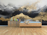 Abstract peel and stick wallpaper, black gold self adhesive wall mural, extra large accentual wallpaper, modern removable bedroom wall mural