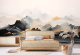 Extra large black gold wallpaper, abstract peel and stick wall mural, self adhesive mountains wallpaper, temporary mural, modern wallpaper