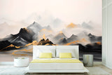 Extra large black gold wallpaper, abstract peel and stick wall mural, self adhesive mountains wallpaper, temporary mural, modern wallpaper