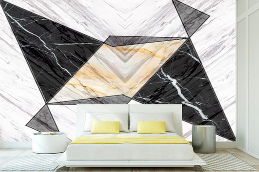 Extra large geometrical wallpaper, abstract peel and stick wall mural, black white self adhesive wallpaper, accentual marble wallcovering